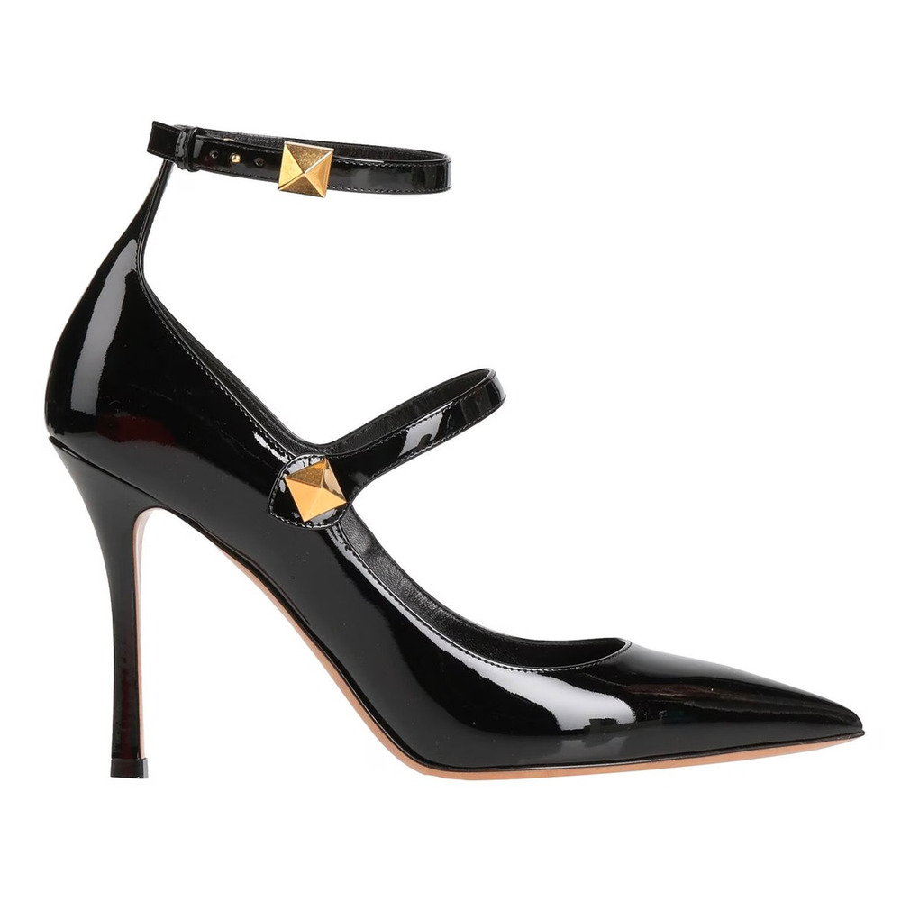 Valentino Garavani Black Pointed-toe Patent Leather stud Pumps 40